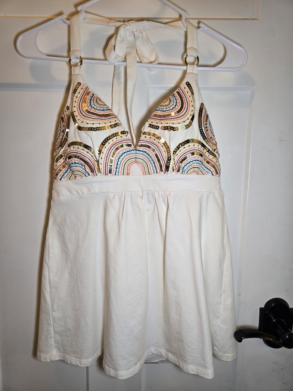 Victoria's Secret White Halter Tank with Multicolor Sequin Bodice